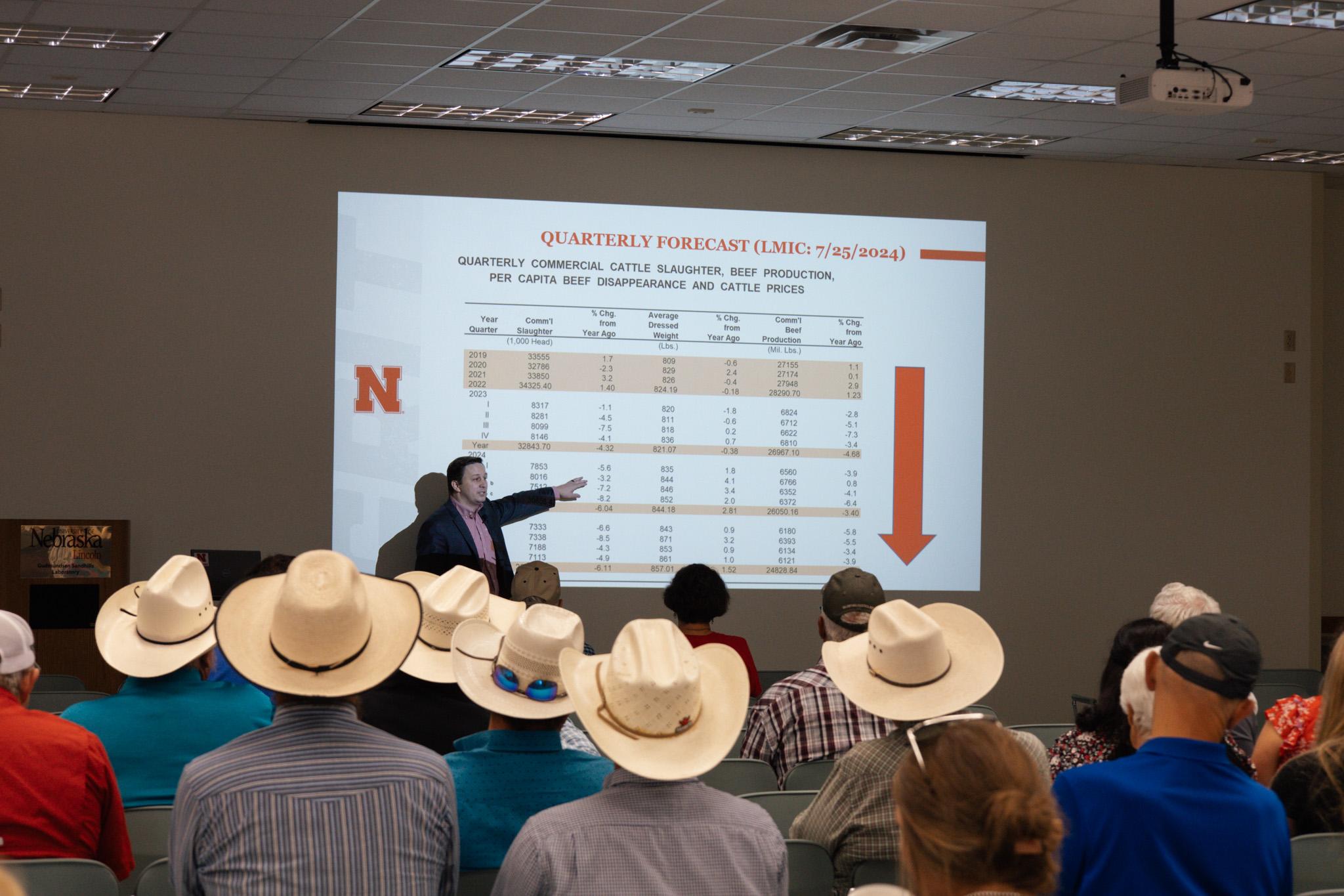 Producers listening to cattle market update at the GSL Open House