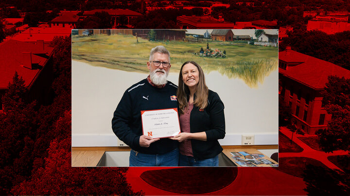 Bob King and Julie Peterson at Bob's retirement party.