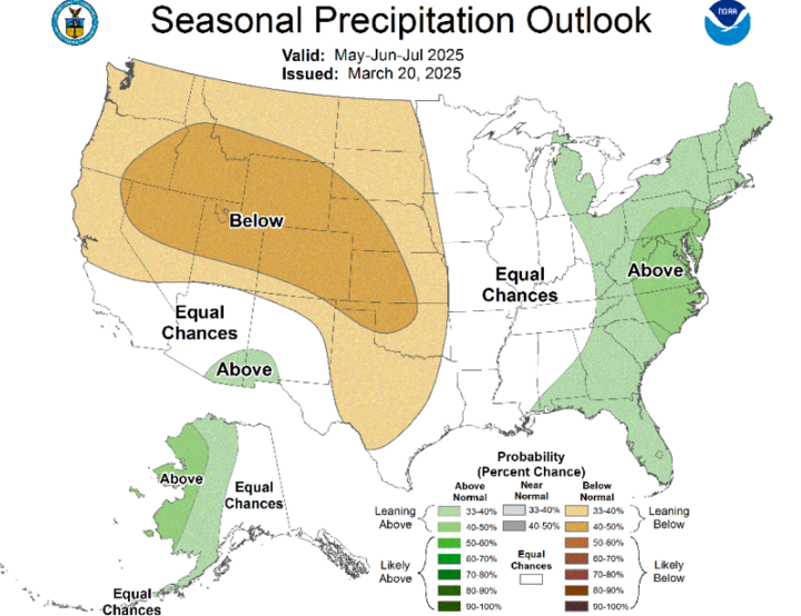 Map of the United States depicting the seasonal precipitation outlook.